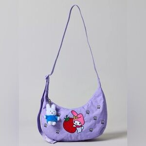 BAGGU Hello Kitty Friends Embroidered My Melody Medium Nylon Crescent Bag Purple